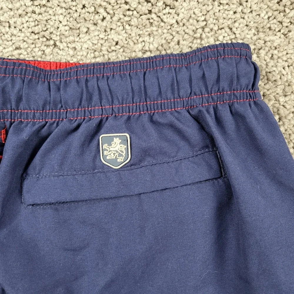 Nat Nast‎ Mens Swim Trunks Navy Blue Red Contrast Stitching Size L Mesh Lined